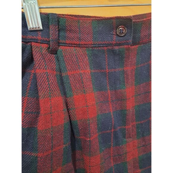Vtg Sag Harbor Red & Navy Plaid Pleated Wool Blend Shorts Size 14 Lined Womens - Picture 2 of 10
